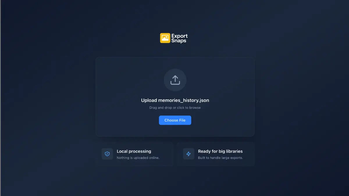 Step 2: Upload memories_history.json to ExportSnaps