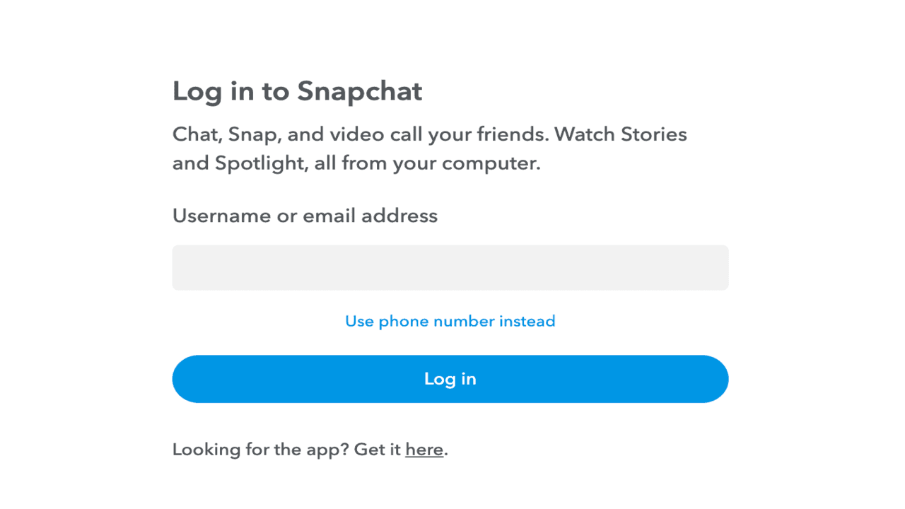 Log in to Snapchat